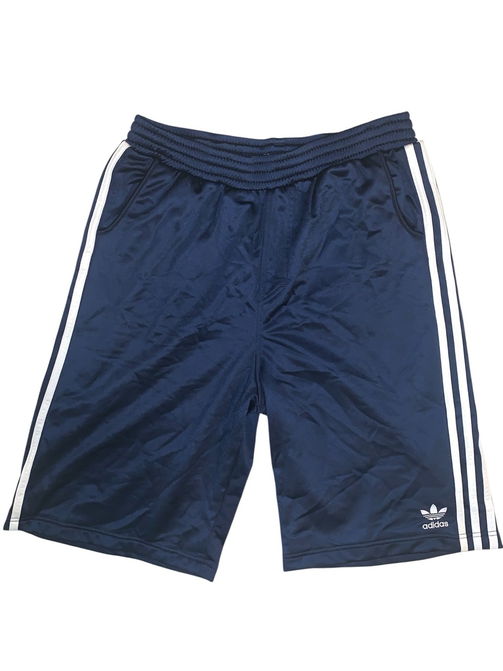 Brand New ! Adidas Men’s Navy Athletic Shorts with White Side Stripes